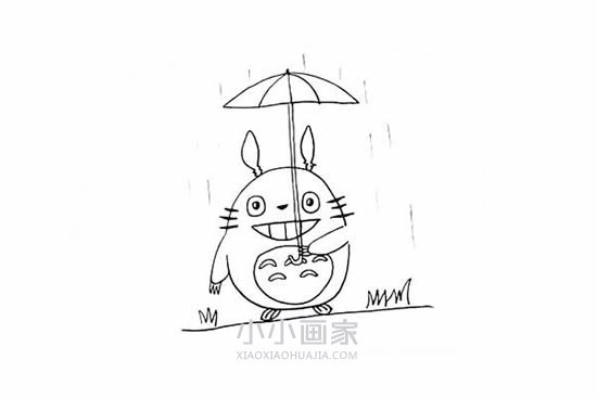 雨天打伞的龙猫简笔画画法图片步骤步骤8