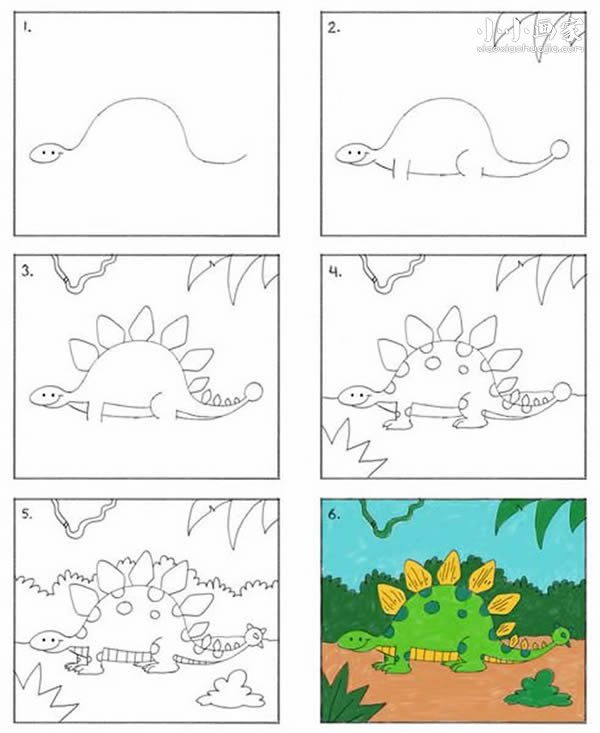 绘本故事彩色剑龙简笔画画法图片步骤