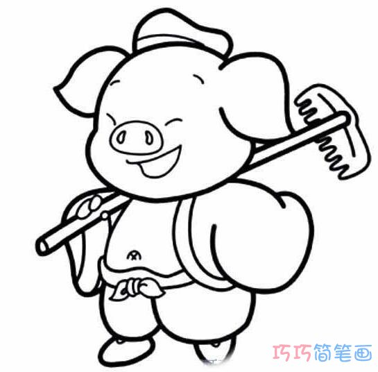 填色可爱猪八戒怎么画_卡通猪八戒简笔画图片步骤1