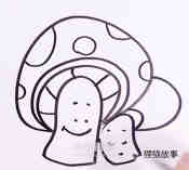 绘本故事两只卡通蘑菇的简笔画画法图片步骤