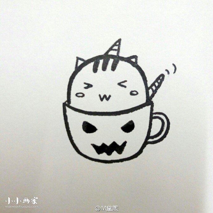 茶杯中的小猫咪简笔画画法图片步骤步骤9