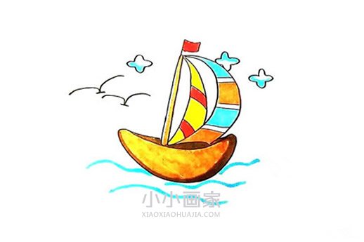 绘本故事大海里的帆船简笔画画法图片步骤