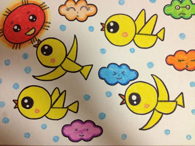 小鸟的画法 快乐的小鸟儿童风景画图片教程