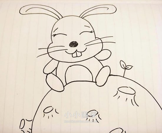 坐在月亮上的兔子简笔画画法图片步骤步骤1
