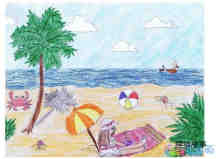 绘本故事涂色海滩游玩儿童画 关于海边的简笔画图片