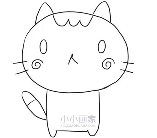 拿着小鱼的卡通猫咪简笔画画法图片步骤步骤5