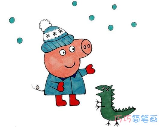 怎么画乔治和恐龙简单涂颜色 乔治的画法简笔画图片