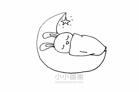 睡在月亮上的兔子简笔画画法图片步骤步骤7