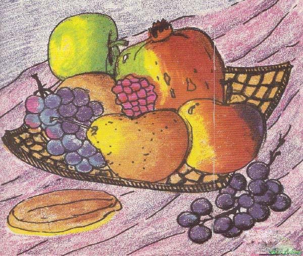 秋季水果拼盘儿童教师范画图片大全步骤1