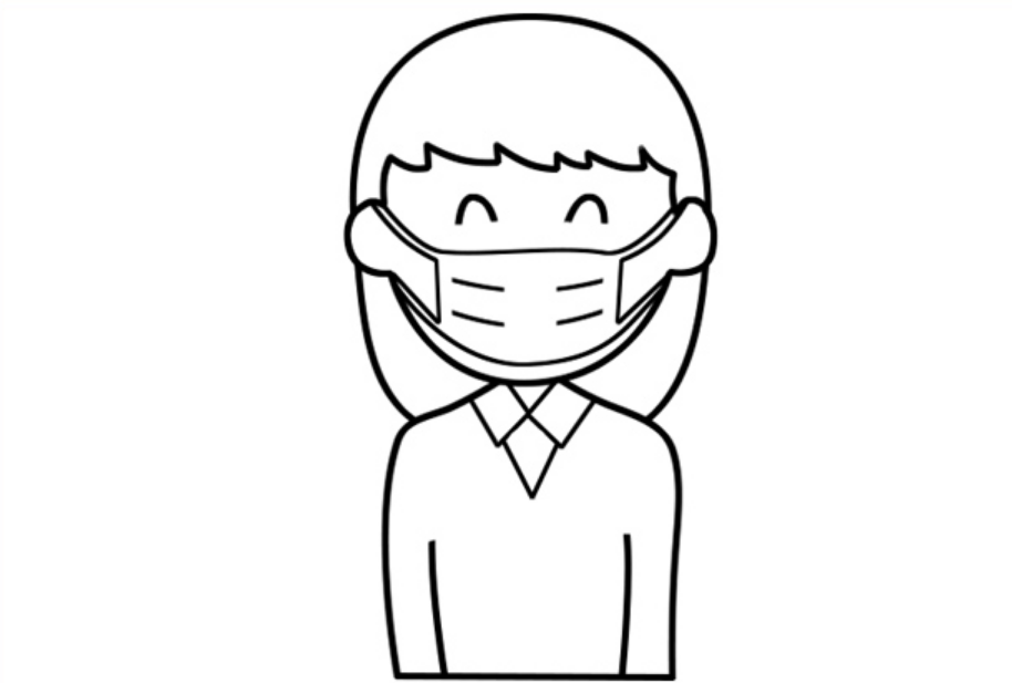 预防新型冠状病毒：戴口罩的小女孩简笔画图片步骤1