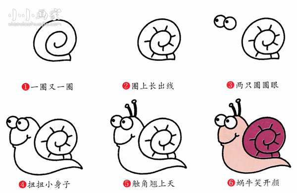 绘本故事彩色卡通蜗牛简笔画画法图片步骤