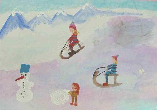 冬天玩雪人儿童画作品图片欣赏步骤1