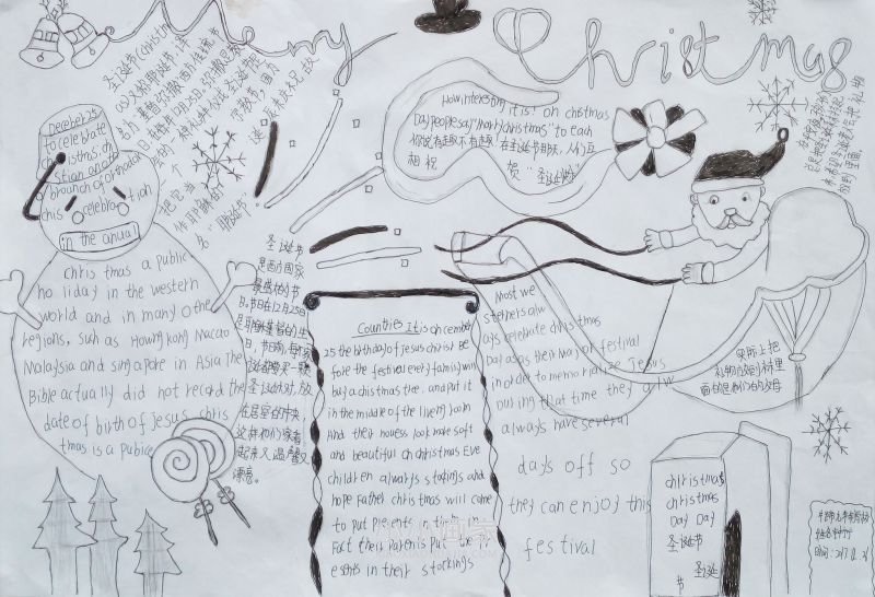 圣诞节英文手抄报内容图片黑白大全七年级步骤4