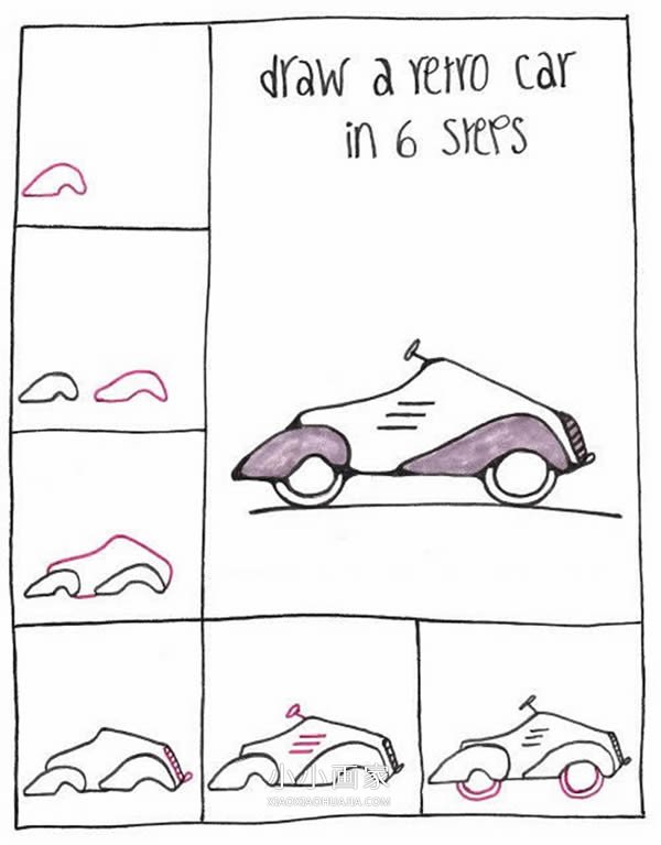 复古小汽车简笔画画法图片步骤步骤1