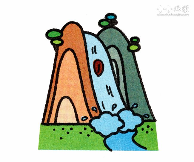 美丽的瀑布简笔画画法图片步骤步骤1
