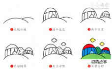 绘本故事草原上的蒙古包简笔画画法图片步骤