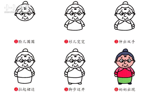 绘本故事戴老花镜奶奶简笔画画法图片步骤