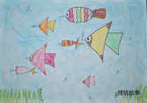 小学二年级海底小鱼吐泡儿童画作品欣赏步骤1