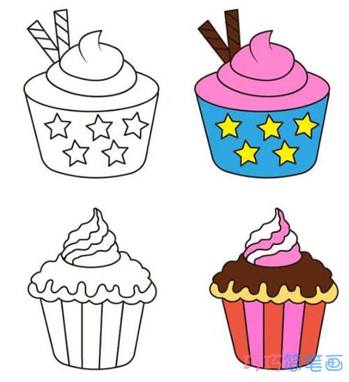 绘本故事简单好看奶油蛋糕简笔画步骤图带颜色