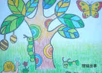 绘画漂亮蝴蝶与蜗牛春天儿童蜡笔画步骤1