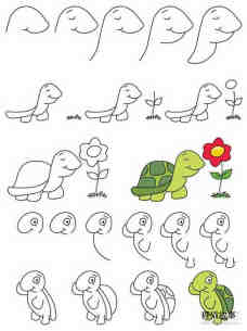 两种可爱卡通乌龟简笔画画法图片步骤