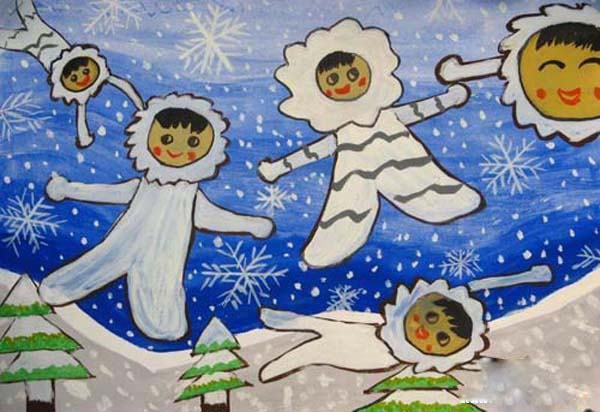 冬天创意儿童画作品:空中飞舞雪花步骤1