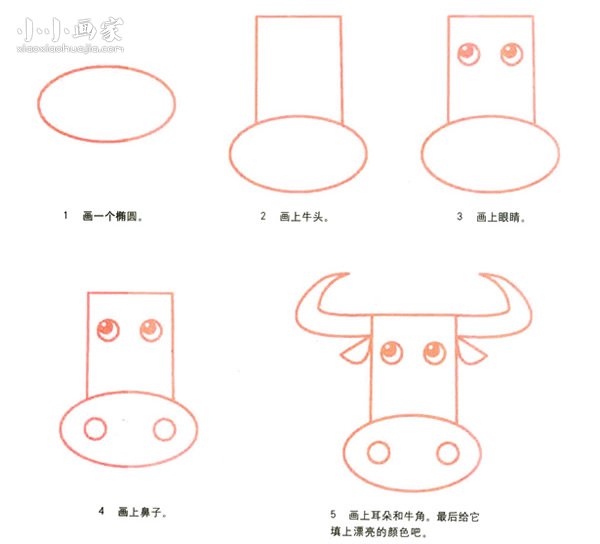 绘本故事红脸公牛牛头简笔画画法图片步骤