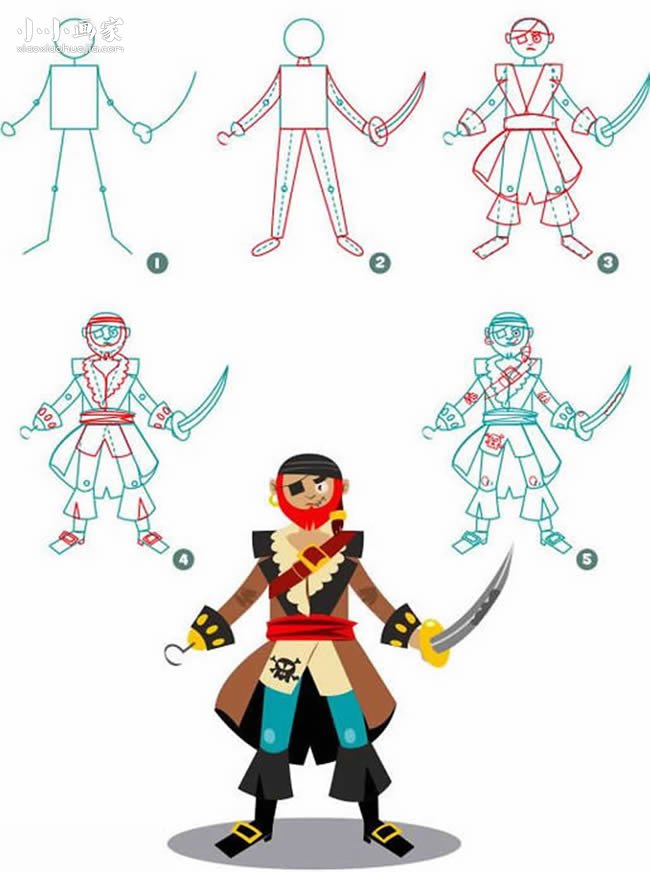 绘本故事经典海盗简笔画画法图片步骤