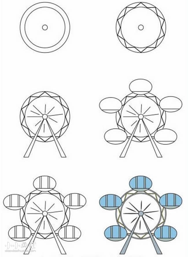 绘本故事伦敦眼千禧之轮的简笔画画法图片步骤