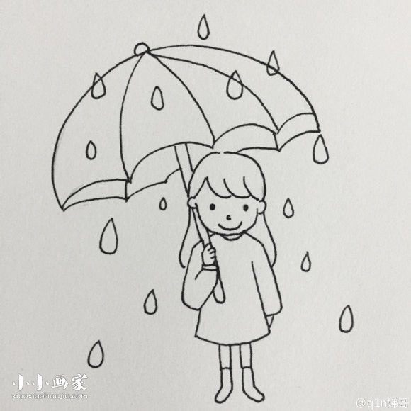 雨天打伞的小女孩简笔画画法图片步骤步骤8