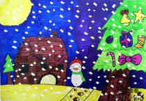 绘本故事圣诞节下雪儿童水彩画作品图片大全