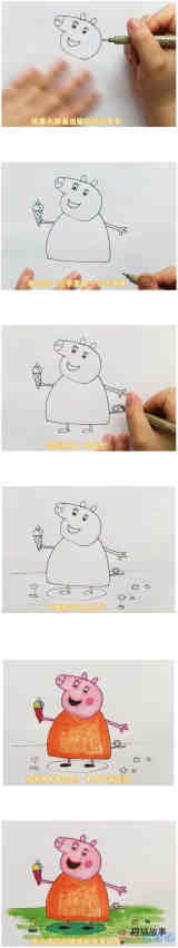 绘本故事小猪佩奇猪妈妈怎么画涂色简单步骤教程