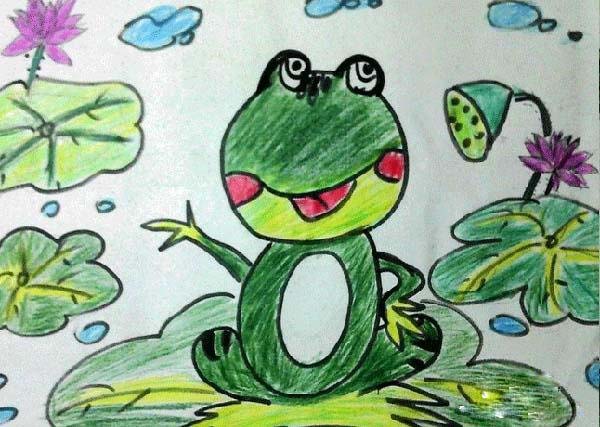夏天儿童画作品图片:幼儿卡通小青蛙步骤1