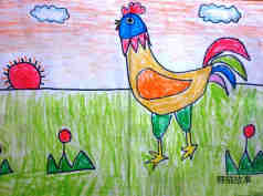 绘本故事大公鸡怎么画公鸡涂色蜡笔画图片