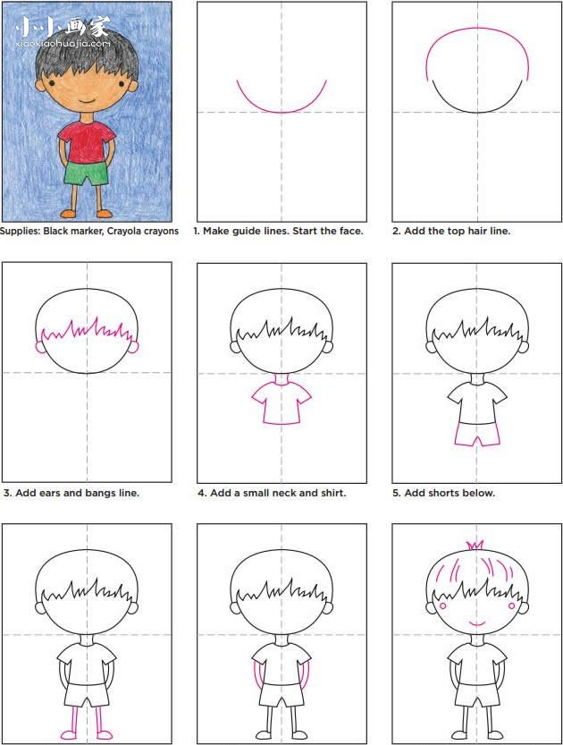 绘本故事穿夏装的小男孩简笔画画法图片步骤