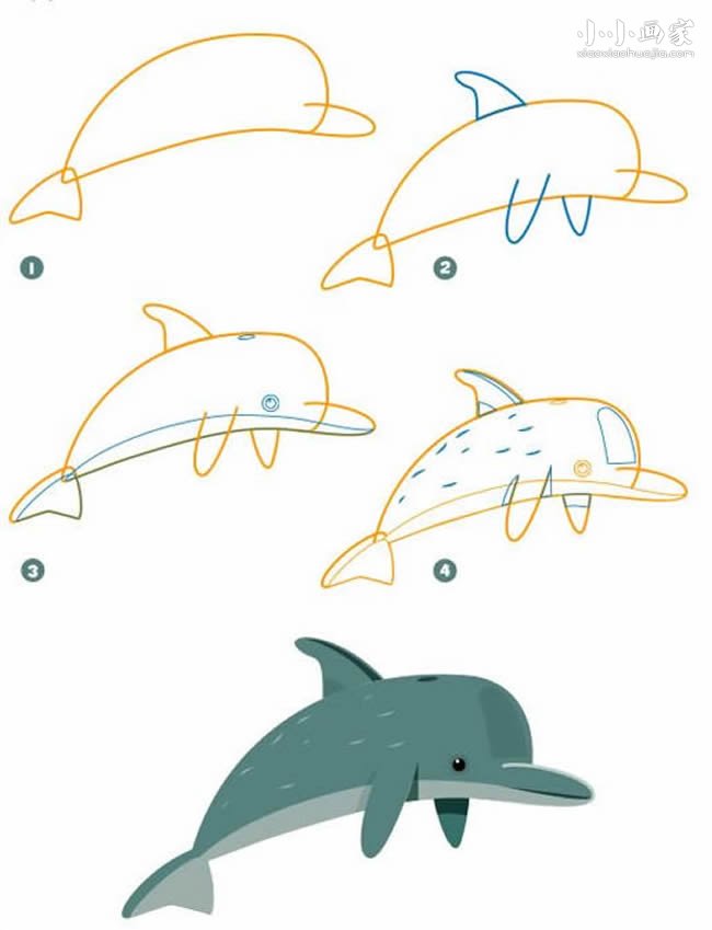 绘本故事跃出水面的海豚简笔画画法图片步骤