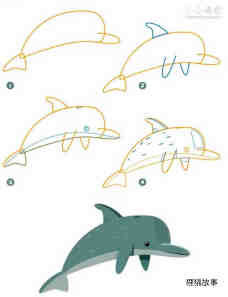 绘本故事跃出水面的海豚简笔画画法图片步骤