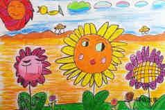 向日葵画图片 太阳花儿童蜡笔画教程彩图步骤1