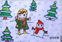 绘本故事获奖的冬天可爱小雪人圣诞树儿童画作品