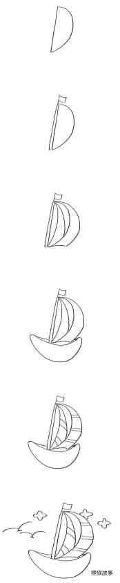 绘本故事幼儿卡通帆船简笔画步骤教程图片简单好看