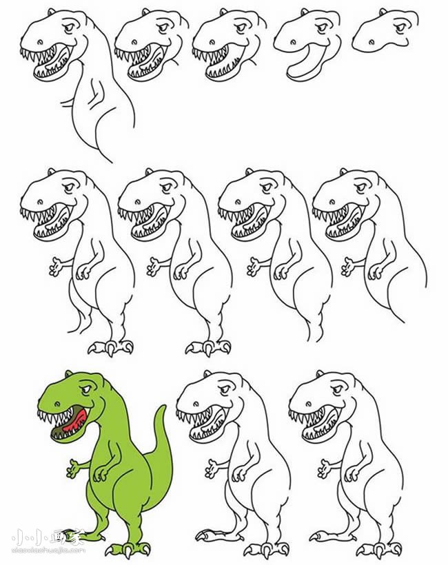 绘本故事彩色霸王龙简笔画画法图片步骤