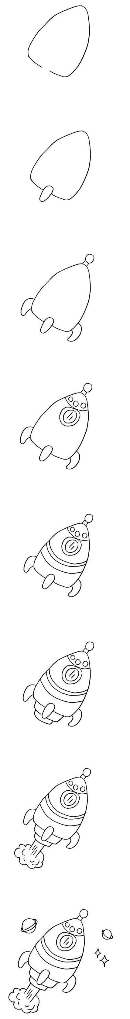 绘本故事教你画卡通火箭的简笔画怎么画简单好看步骤教程