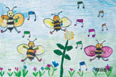 绘本故事快乐的小蜜蜂唱歌儿童蜡笔画图片彩铅素描
