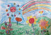 绘本故事幼儿可爱的花朵春天风景蜡笔画作品