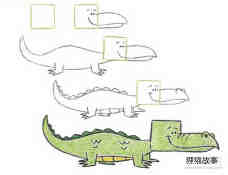 绘本故事彩色的卡通鳄鱼简笔画画法图片步骤