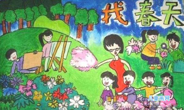 小学生寻找春天的气息儿童画作品步骤1