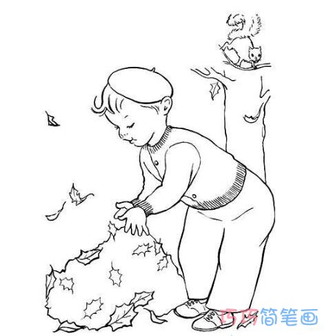 扫落叶的小男孩怎么画简单可爱_树叶简笔画图片步骤1