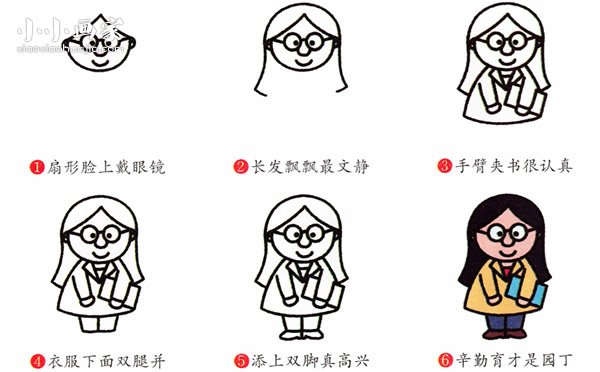 绘本故事彩色女老师简笔画画法图片步骤
