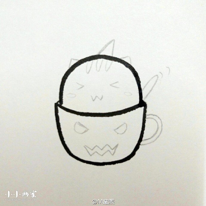 茶杯中的小猫咪简笔画画法图片步骤步骤4