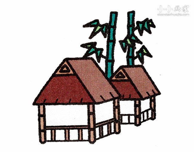 竹楼简笔画画法图片步骤步骤1